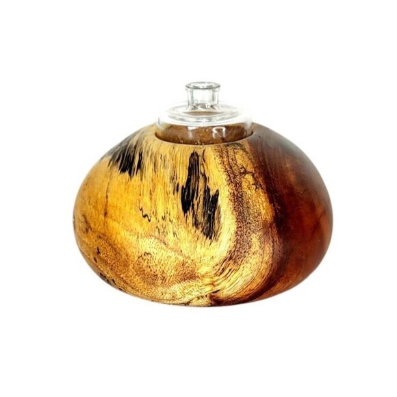 Vintage MCM KOA Wood Natural Edge Rustic Modernist Bud Vases Glass Insert Signed - Picture 5 of 14